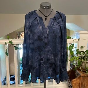 Worthington Blue Pleated Neck Blouse NWOT